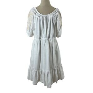 Knox Rose White Embroidered Puff Sleeve Peasant Dress Womens Large Boho Lined